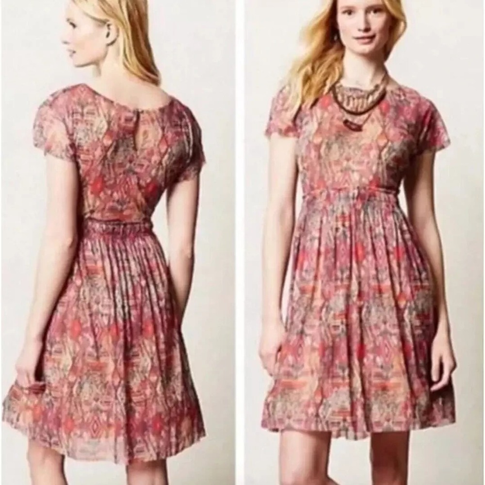 Weston Anthro Mesh Ikat Print Simi Dress Women Small Pink Whimsigoth Romantic
